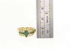 14K Yellow Gold Marquise Emerald Diamond Vintage Engagement Ring
