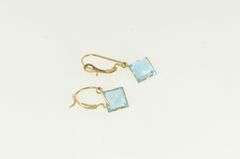 14K Yellow Gold Princess Blue Topaz Dangle Lever Back Earrings