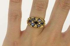 14K Yellow Gold Baguette Sapphire Diamond Lattice Band Ring