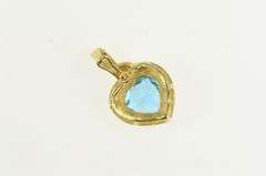 14K Yellow Gold Heart Blue Topaz Ornate Enhancer Bail Pendant
