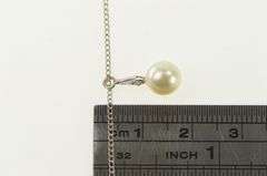 14K White Gold 1950's 7.2mm Pearl Diamond Drop Chain Necklace