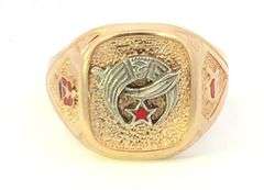 10K Yellow Gold Shriners Enamel Signet Vintage Men's Ring