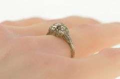 18K White Gold 0.15 Ct Art Deco Floral Diamond Engagement Ring