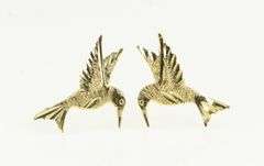 14K Yellow Gold Diamond Cut Hummingbird Stud Earrings