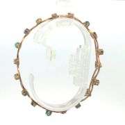 18K Yellow Gold 1960's Sim. Turquoise Leaf Pattern Bangle Bracelet