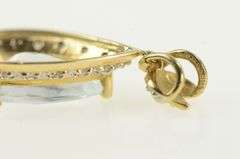 14K Yellow Gold Pear Blue Topaz Diamond Halo Vintage Drop Pendant