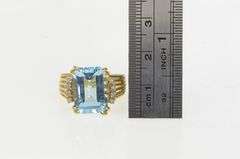 14K Yellow Gold Emerald Cut Blue Topaz Diamond Cocktail Ring