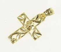 10K Yellow Gold Cross Floral Scroll Vine Design Faith Symbol Pendant