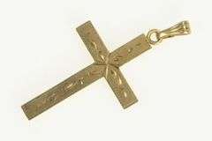 10K Yellow Gold Ornate Swirl Pattern Cross Christian Faith Pendant