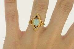 14K Yellow Gold Opal Sapphire Vintage Navette Statement Ring