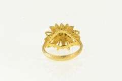 18K Yellow Gold Oval Turquoise Ornate Leaf Cluster Statement Ring