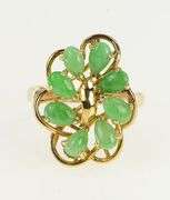 14K Yellow Gold Pear Jadeite Vintage Ornate Cluster Statement Ring