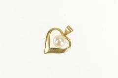 14K Yellow Gold Pearl Vintage Classic Heart Love Symbol Pendant