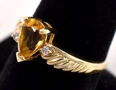 Glamorous Citrine and Diamond Ring in 14K Yellow Gold