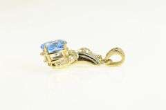 14K Yellow Gold Oval Blue Topaz Diamond Freeform Pendant