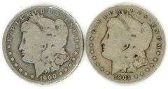 Two Different Morgan Silver Dollars: 1900-O & 1901-O