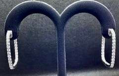 GORGEOUS 14K WHITE GOLD RECTANGULAR DIAMOND HOOP EARRINGS