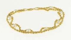10K Yellow Gold Pearl Rope Woven Chain Vintage Retro Bracelet