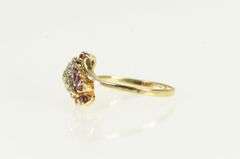 10K Yellow Gold Ruby Diamond Slanted Cluster Statement Ring