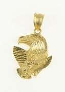 14K Yellow Gold Diamond Cut Bald Eagle Patriotic USA Pendant