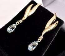 Lovely Aquamarine Gem Dangle Earrings in 14K Yellow Gold