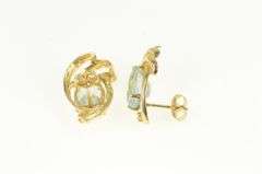 14K Yellow Gold Oval Blue Topaz Swirl Statement Stud Earrings