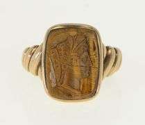 14K Yellow Gold 1890's Victorian Tiger's Eye Carved Intaglio Ring