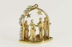 14K Yellow Gold 1960's Pearl Wedding Ceremony Marriage Charm/Pendant