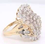Powerful Yellow Gold Diamond Cluster Waterfall Ring