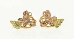 12K Yellow Gold Two Tone Black Hills Gold Leaf Vintage Stud Earrings