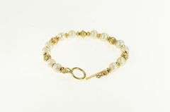 10K Yellow Gold Retro Vintage Pearl Ornate Toggle Clasp Bracelet