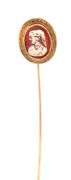 10K Yellow Gold Victorian Carved Shell Cameo Engraved Stick Pin