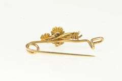 14K Yellow Gold Victorian Enamel Flower Daisy Bouquet Bar Pin/Brooch
