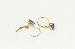 14K Yellow Gold Trillion Amethyst Ornate Lever Back Earrings