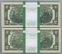 2 Diff. Gem Bank-Sealed Packs Series 2017-A $2 Bills in Sequence (B & E)