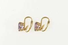 14K Yellow Gold Oval Amethyst Retro Clip Back Vintage Earrings