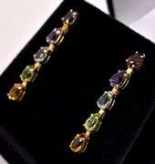 Beautiful Multi-Gem Dangle Earrings in 14K Yellow Gold