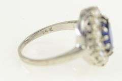14K White Gold Oval Syn. Sapphire Seed Pearl Halo Cocktail Ring