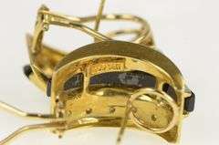 14K Yellow Gold Black Onyx Inlay Diamond Ornate Statement Earrings