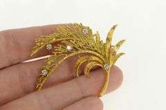 18K Yellow Gold 1960's Wheat Vine Branch Frond Leaf Curved Pin/Brooch