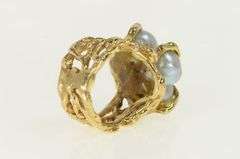 14K Yellow Gold Ornate Blue Pearl Diamond Birds Nest Cluster Ring