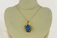 14K Yellow Gold Natural Black Opal Diamond Loop Statement Pendant