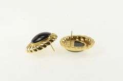 14K Yellow Gold Oval Black Onyx Vintage Scalloped Stud Earrings