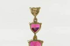 10K Yellow Gold Heart Syn. Ruby Diamond Tiered Drop Pendant
