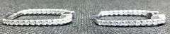GORGEOUS 14K WHITE GOLD RECTANGULAR DIAMOND HOOP EARRINGS