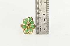 14K Yellow Gold Pear Jadeite Vintage Ornate Cluster Statement Ring