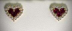 Gorgeous Ruby and Diamond 14K Heart Earrings