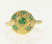 18K Yellow Gold 1960's Domed Emerald Ornate Engraved Ring