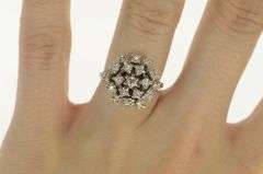 14K White Gold Diamond Domed Cocktail Vintage Statement Ring