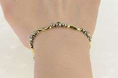 14K Yellow Gold Emerald Diamond Accent Wavy Link Vintage Bracelet